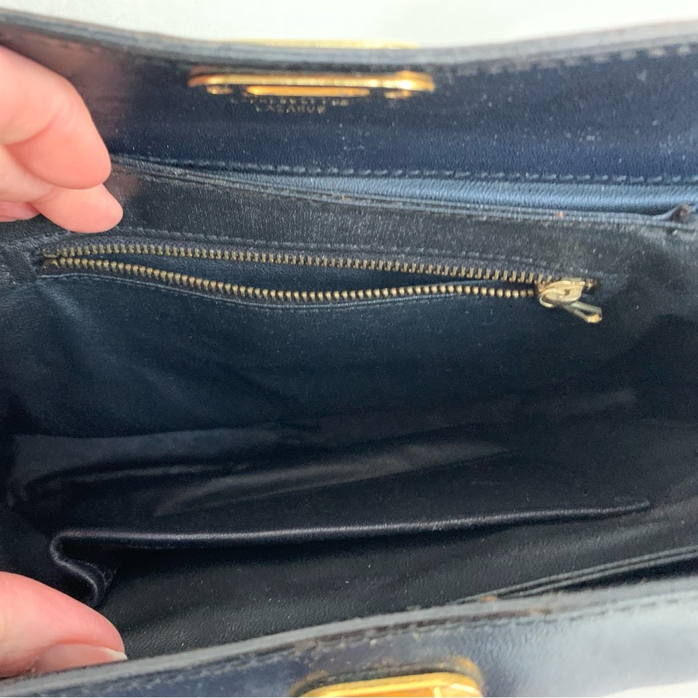 Vintage Made In Italy Dark Blue Leather Handbag bag purse Lazarus Exclusive - Picture 15 of 17